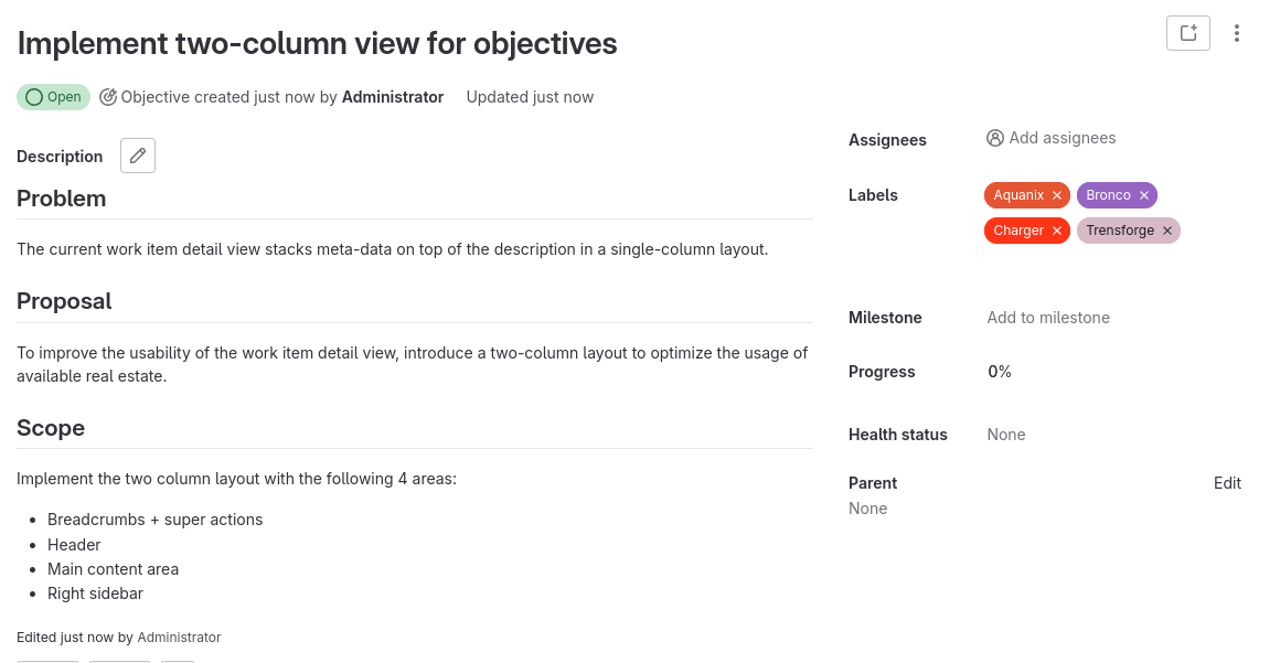 OKR two column view